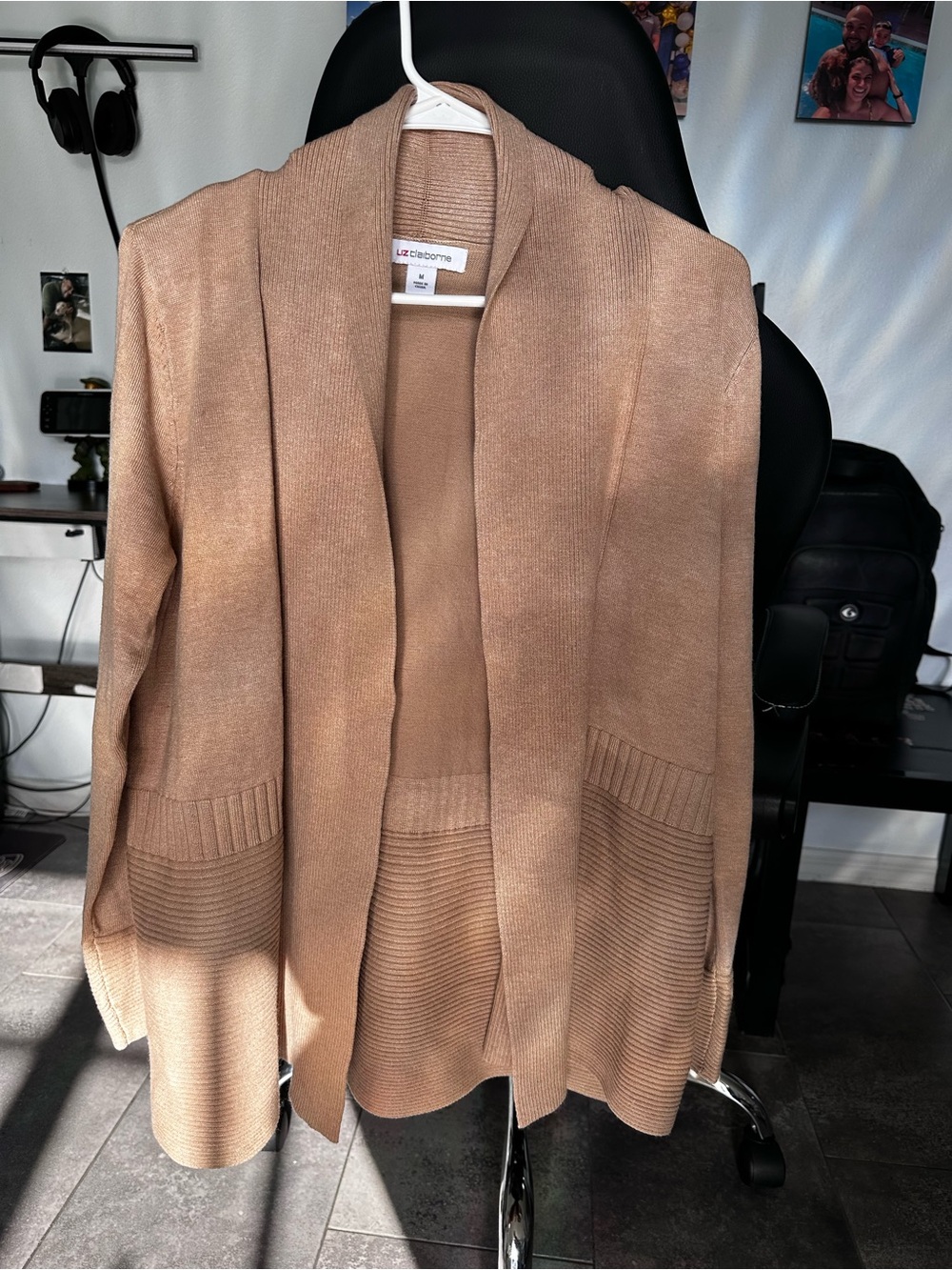 Liz Claiborne Caramel Heather Long Cardigan Sweater M NWT